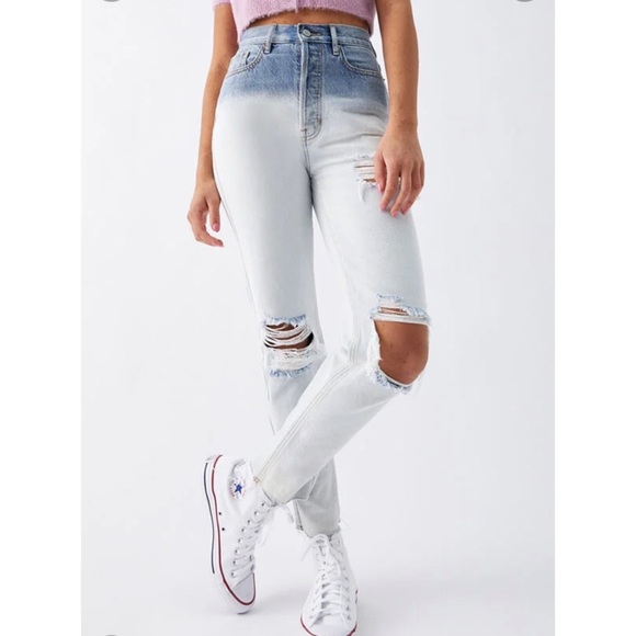 PacSun Denim - Pacsun Light Blue Acid Wash High Waisted Distressed Jeans Size 24 New